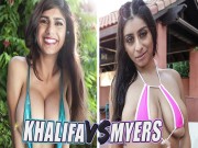 BANGBROS - Batalla de las cabras: Mia Khalifa vs Violet Myers