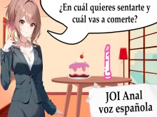 JOI anal hentai en español. El dilema de la polla y la tarta. Video completo.